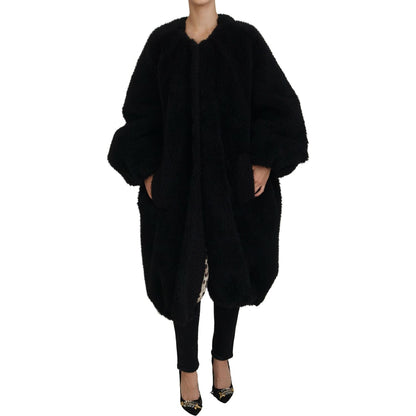 Dolce & Gabbana Black Cashmere Blend Faux Fur Coat Jacket