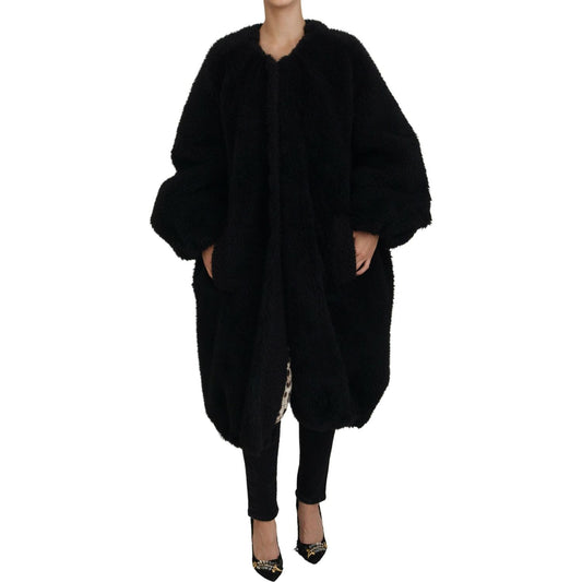 Dolce & Gabbana Black Cashmere Blend Faux Fur Coat Jacket JKT3500- 40