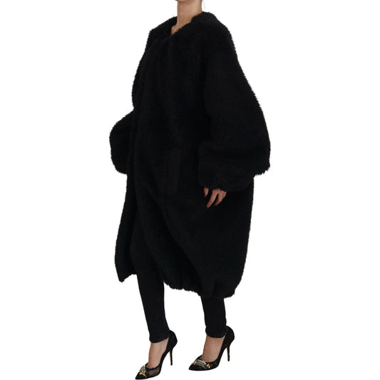 Dolce & Gabbana Black Cashmere Blend Faux Fur Coat Jacket JKT3500- 40