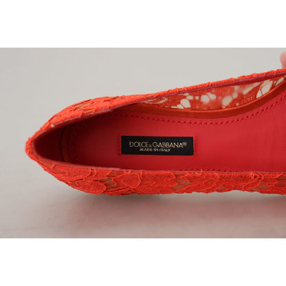 Dolce & Gabbana Red Taormina Lace Crystals Ballet Flats Shoes