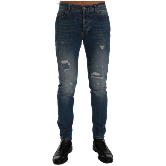 Frankie Morello Blue Wash Torn Dunfermile Slim Fit Jeans SIG60491-8