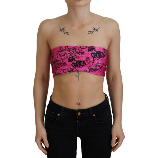 John Galliano Pink Newspaper Print Bra Cropped Blouse