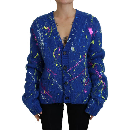 Dolce & Gabbana Blue Color Splash Mohair Cardigan Sweater