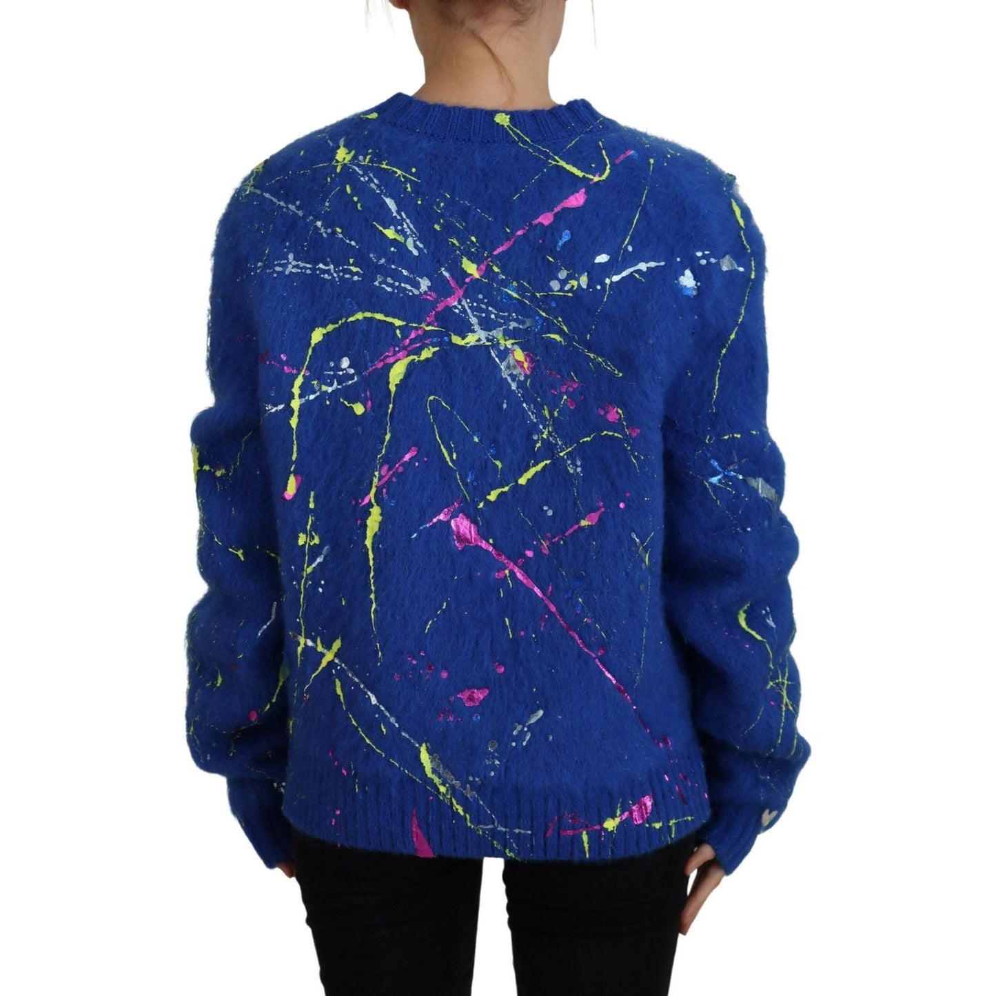 Dolce & Gabbana Blue Color Splash Mohair Cardigan Sweater