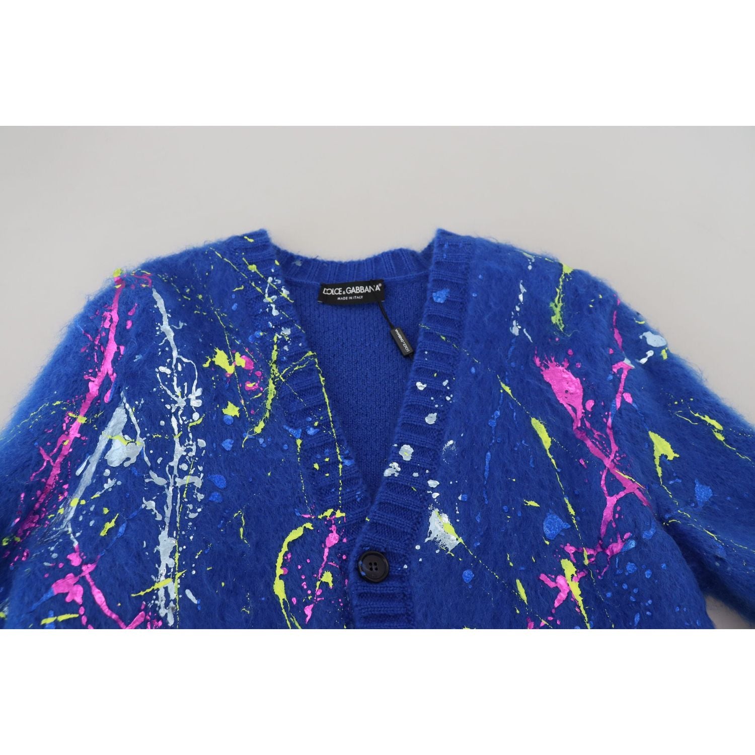 Dolce & Gabbana Blue Color Splash Mohair Cardigan  Sweater