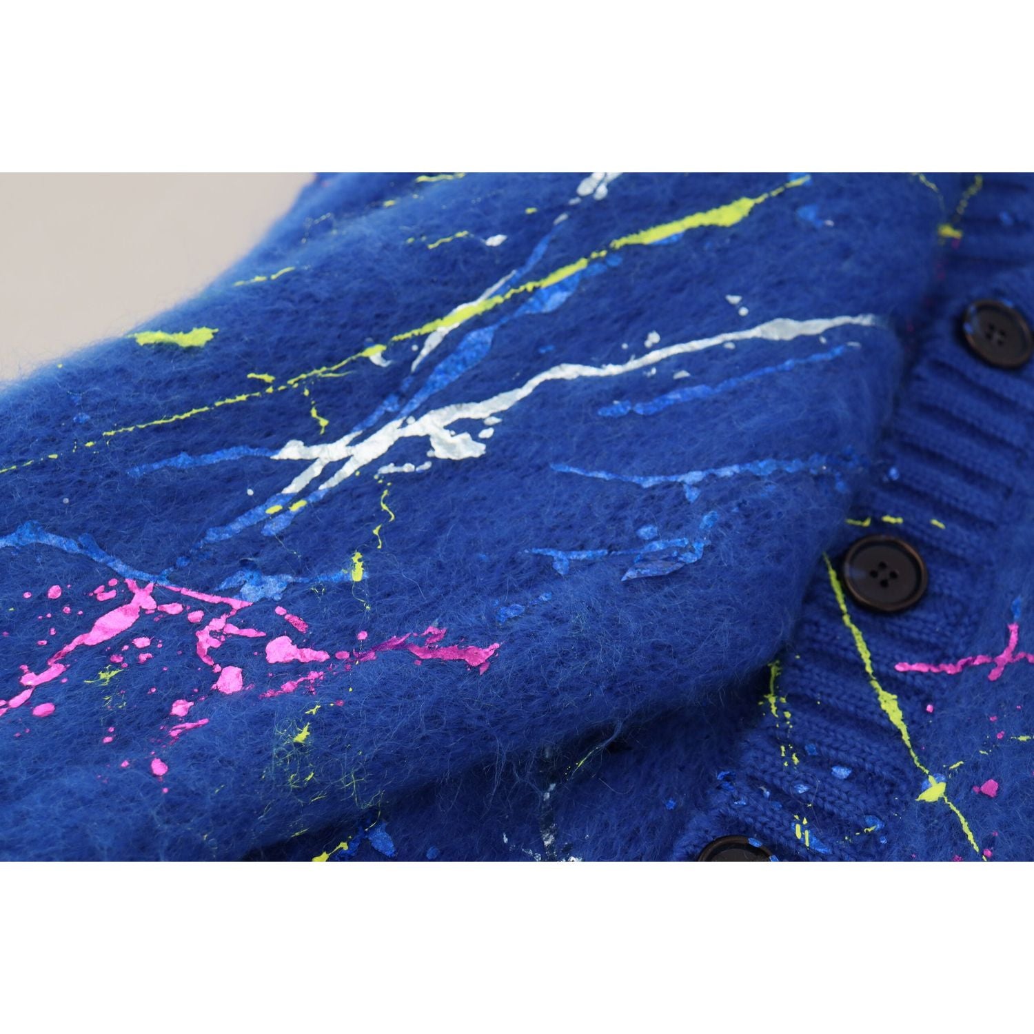 Dolce & Gabbana Blue Color Splash Mohair Cardigan  Sweater