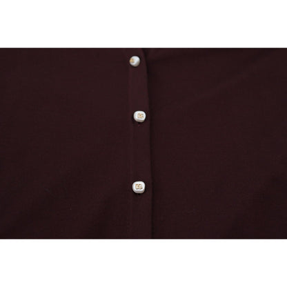 Dolce & Gabbana Maroon Wool Knit Deep V-neck Cardigan Sweater