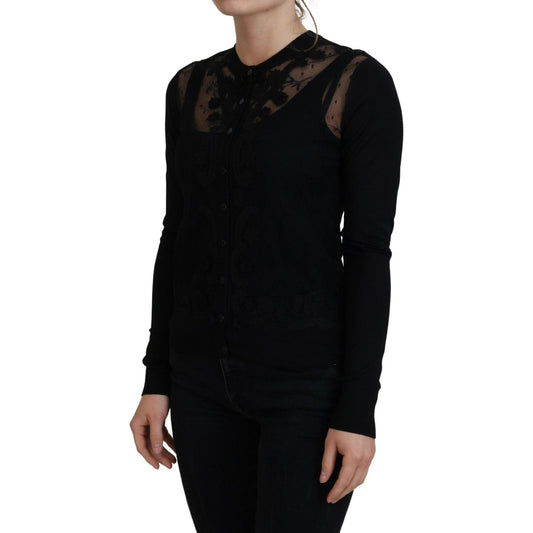 Dolce & Gabbana Black Floral Lace Button Cardigan Sweater TSH83743- 38