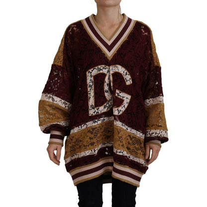 Dolce & Gabbana Multicolor Lace V-neck Pullover Sweater