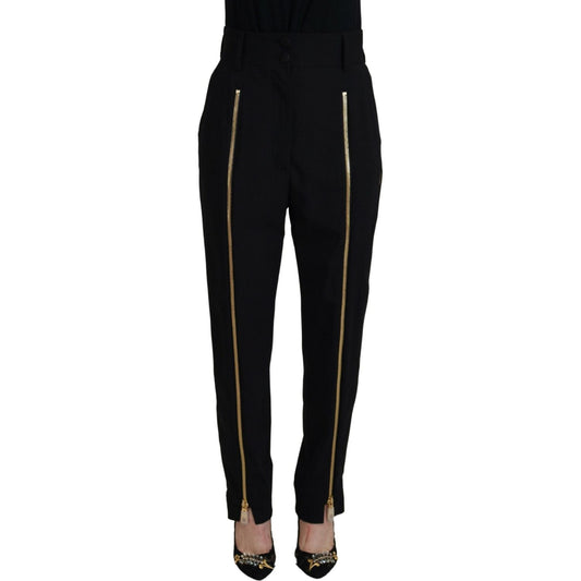 Dolce & Gabbana Black Wool High Waist Tapered Pants PAN74193- 40