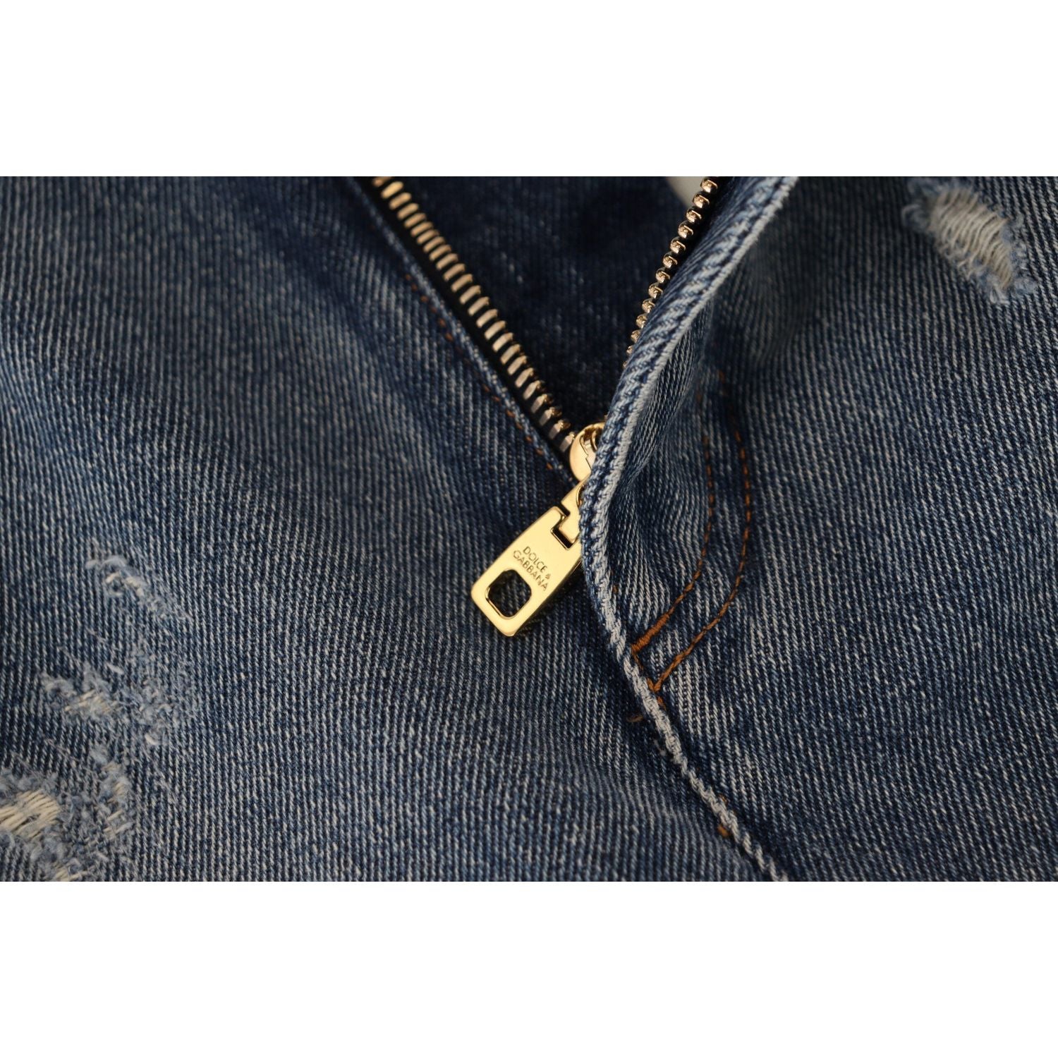 Dolce & Gabbana Blue Tattered Skinny Denim Cotton Jeans