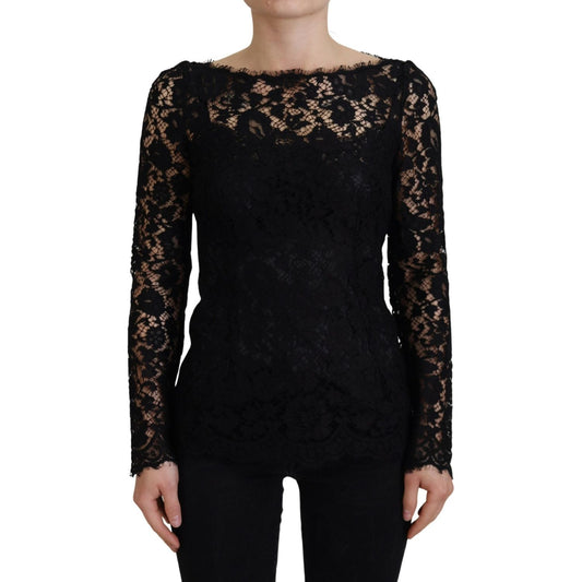 Dolce & Gabbana Black Cotton Lace Trim Long Sleeves Top TSH83729- 36
