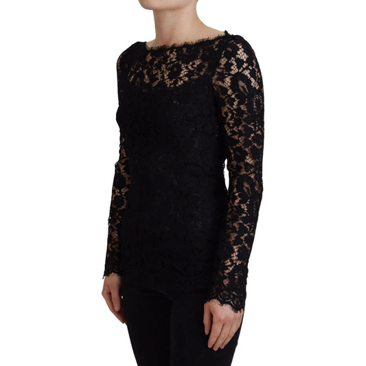 Dolce & Gabbana Black Cotton Lace Trim Long Sleeves Top TSH83729- 36