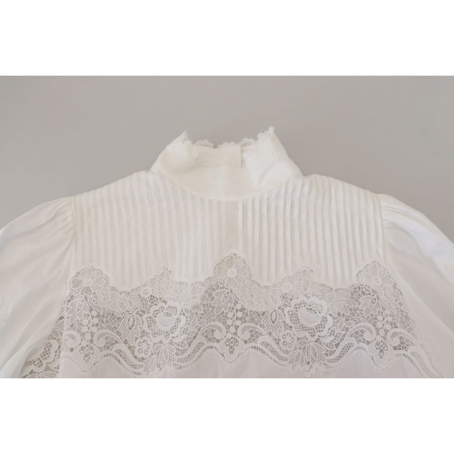 Dolce & Gabbana White Cotton Lace Trim Turtle Neck Blouse Top