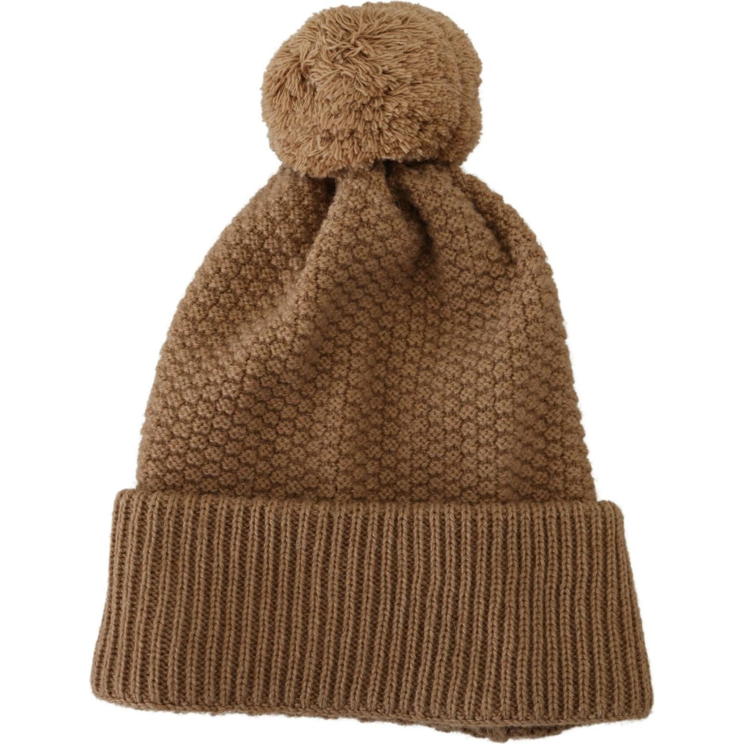 Dolce & Gabbana Brown Solid Knitted Fur Ball Winter Beanie Hat