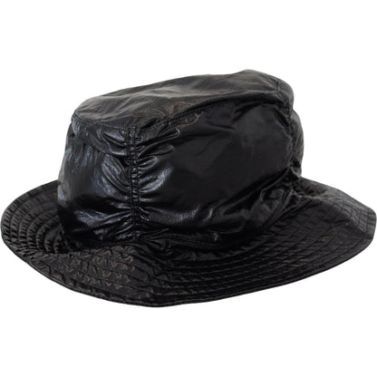 Dolce & Gabbana Black Quilted Faux Leather Women Bucket Cap Hat