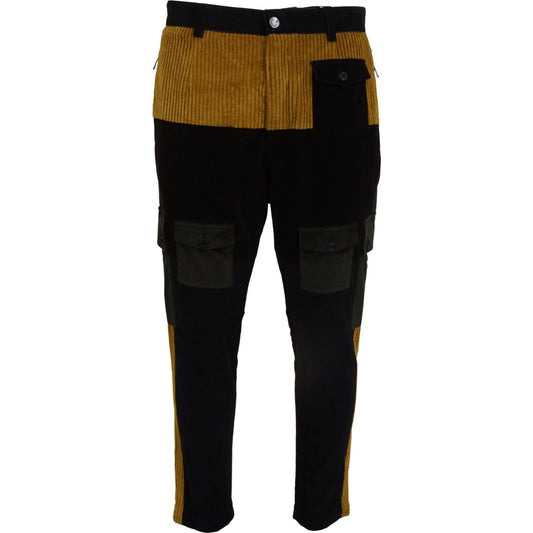 Dolce & Gabbana Black Yellow Cotton Men Pants PAN74610-50