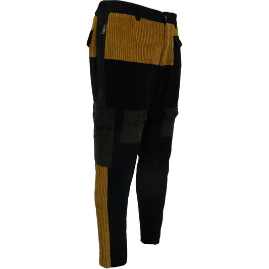 Dolce & Gabbana Black Yellow Cotton Men Pants PAN74610-50