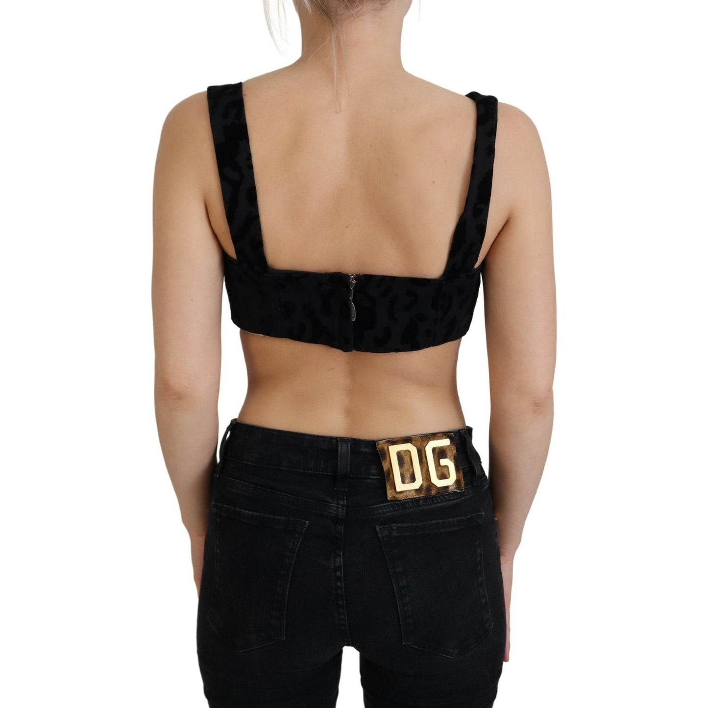 Dolce & Gabbana Black Leopard Cropped Bustier Corset Bra Top TSH83155 -40