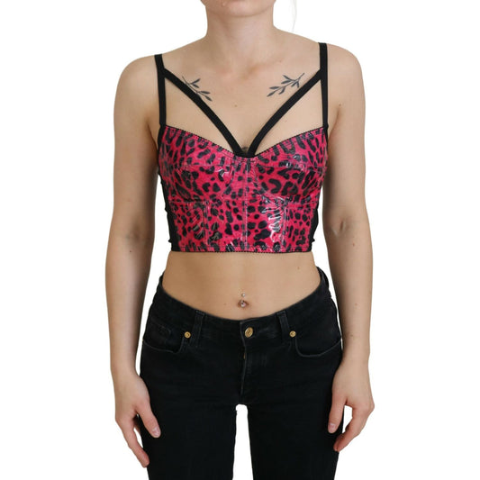 Dolce & Gabbana Pink Leopard Print Cropped Bustier Corset Top TSH83158 -40
