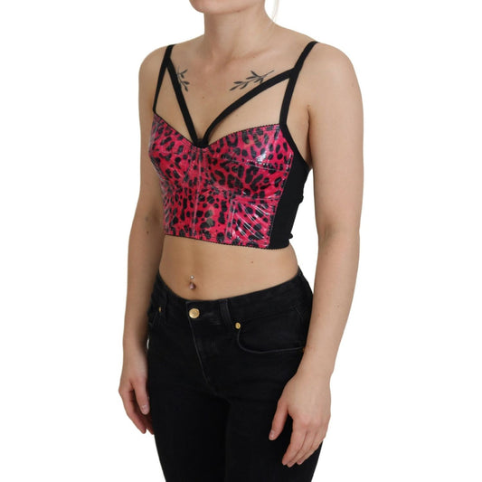 Dolce & Gabbana Pink Leopard Print Cropped Bustier Corset Top TSH83158 -40