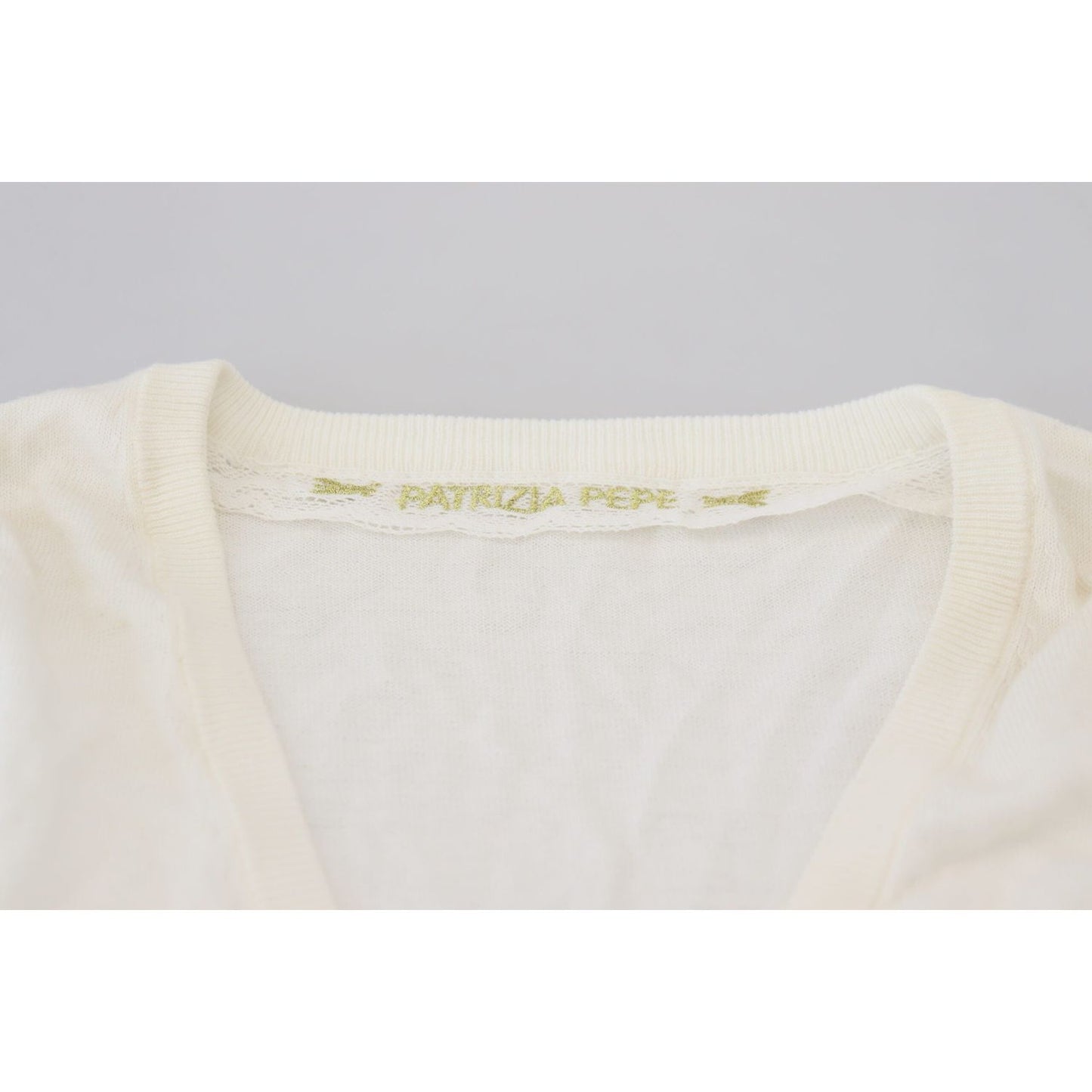 Patrizia Pepe Ivory V-Neck Long Sleeves Women Blouse Top