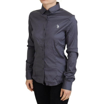 U.S. POLO ASSN. Gray Printed Long Sleeves Collared Top