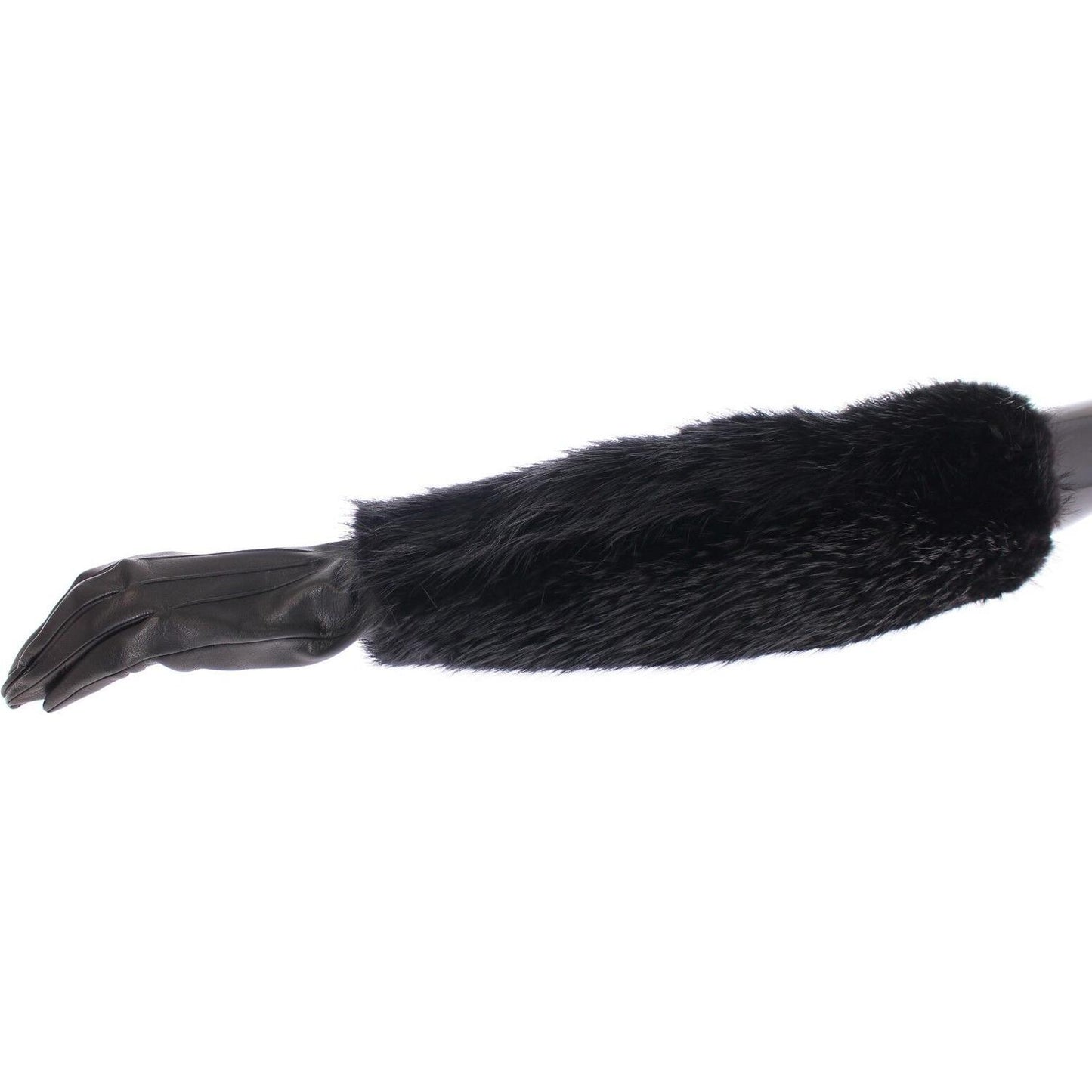 Dolce & Gabbana Black Beaver Fur Lambskin Leather Elbow Gloves