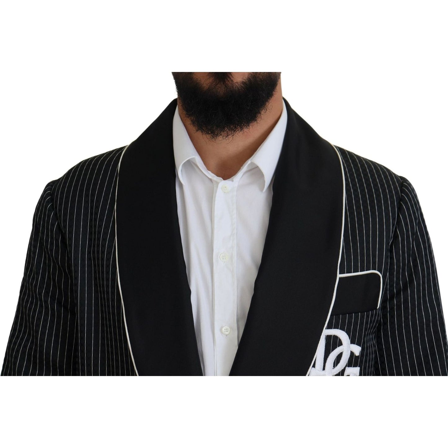Dolce & Gabbana Black Robe Striped DG Patch Jacket Men Blazer JKT3620-46