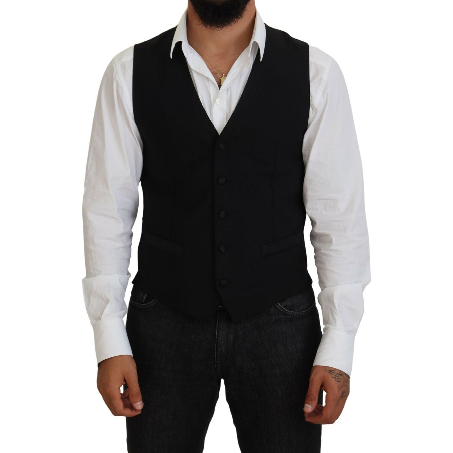 Dolce & Gabbana Black Virgin Wool Waistcoat Formal Vest