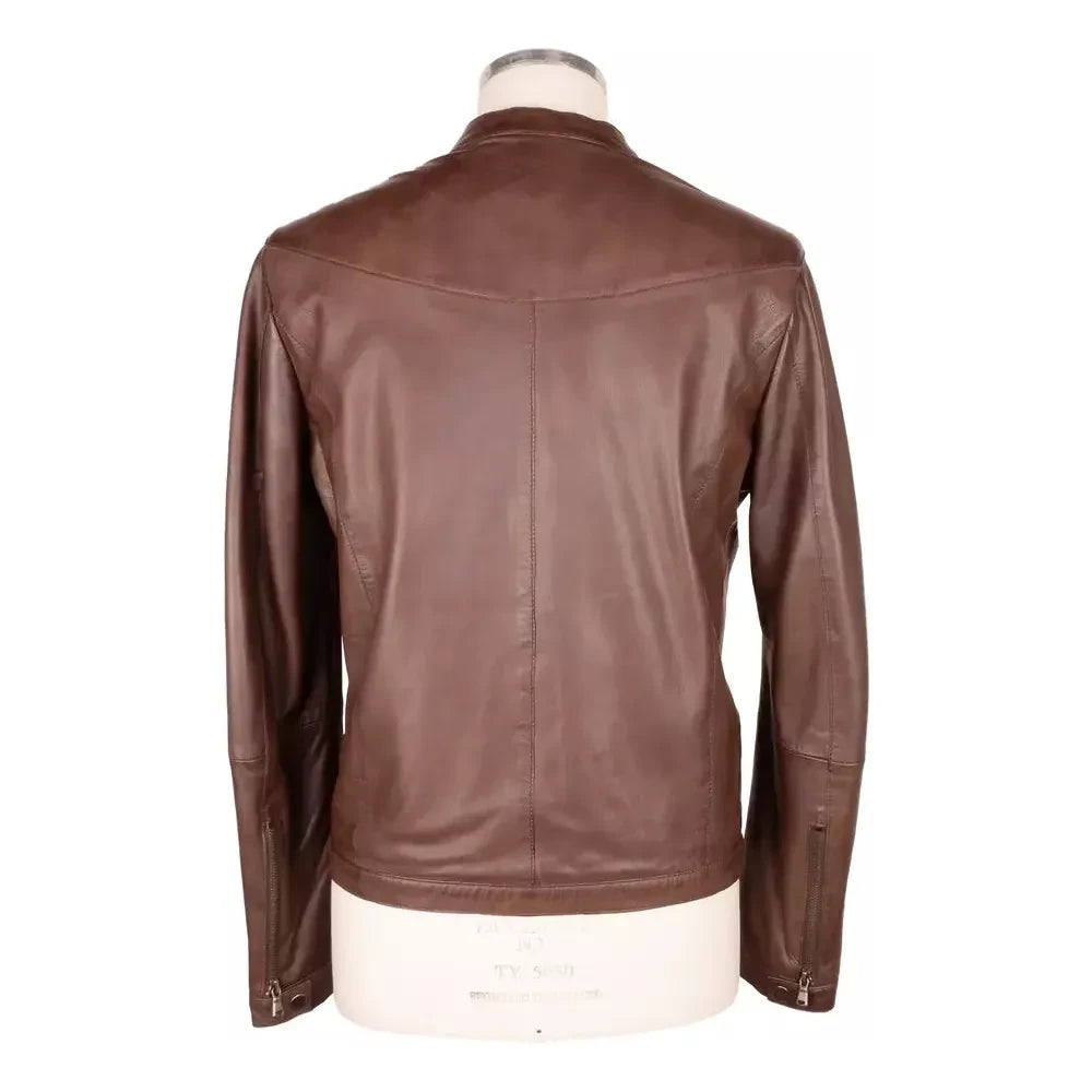 Emilio Romanelli Brown Leather Men Jacket