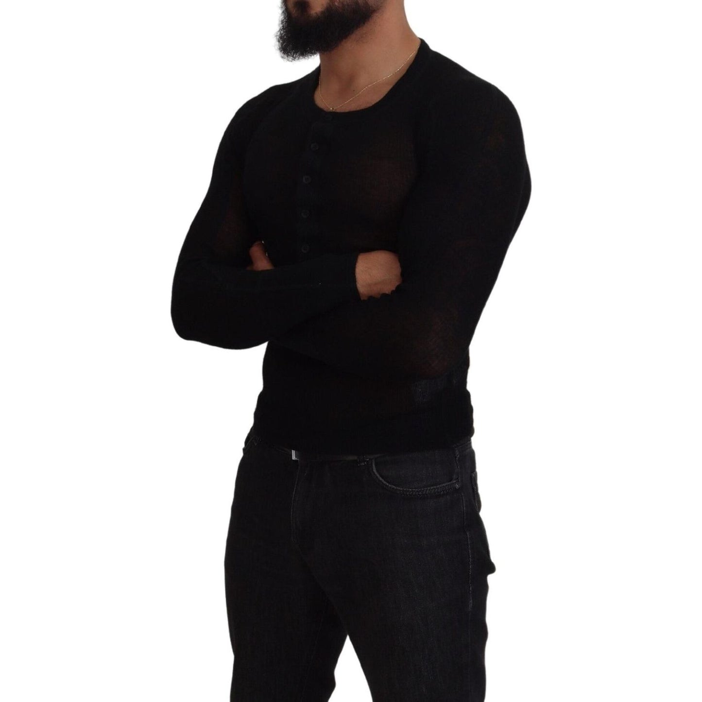 Dolce & Gabbana Black Cashmere Button Pullover Sweater