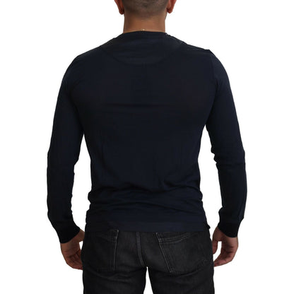 Dolce & Gabbana Blue Cotton Button Crewneck Pullover Sweater