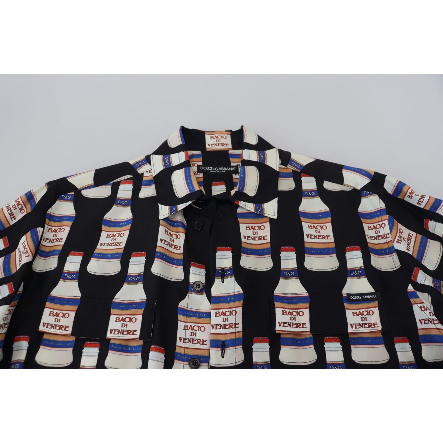 Dolce & Gabbana Black Silk Printed Collared Men Casual Shirt