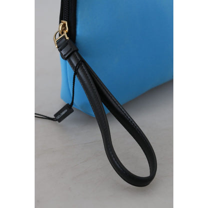 Dolce & Gabbana Blue Logo Print Hand Pouch Leopard Print Toiletry Bag