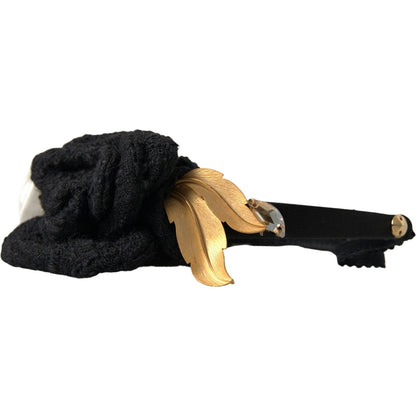 Dolce & Gabbana Diadem Headband Tiara White Rose Crystal Hair Gold Diadem