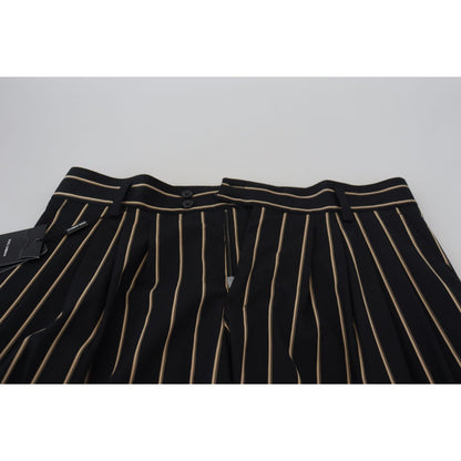 Dolce & Gabbana Black Beige Striped Cotton Stretch Pants