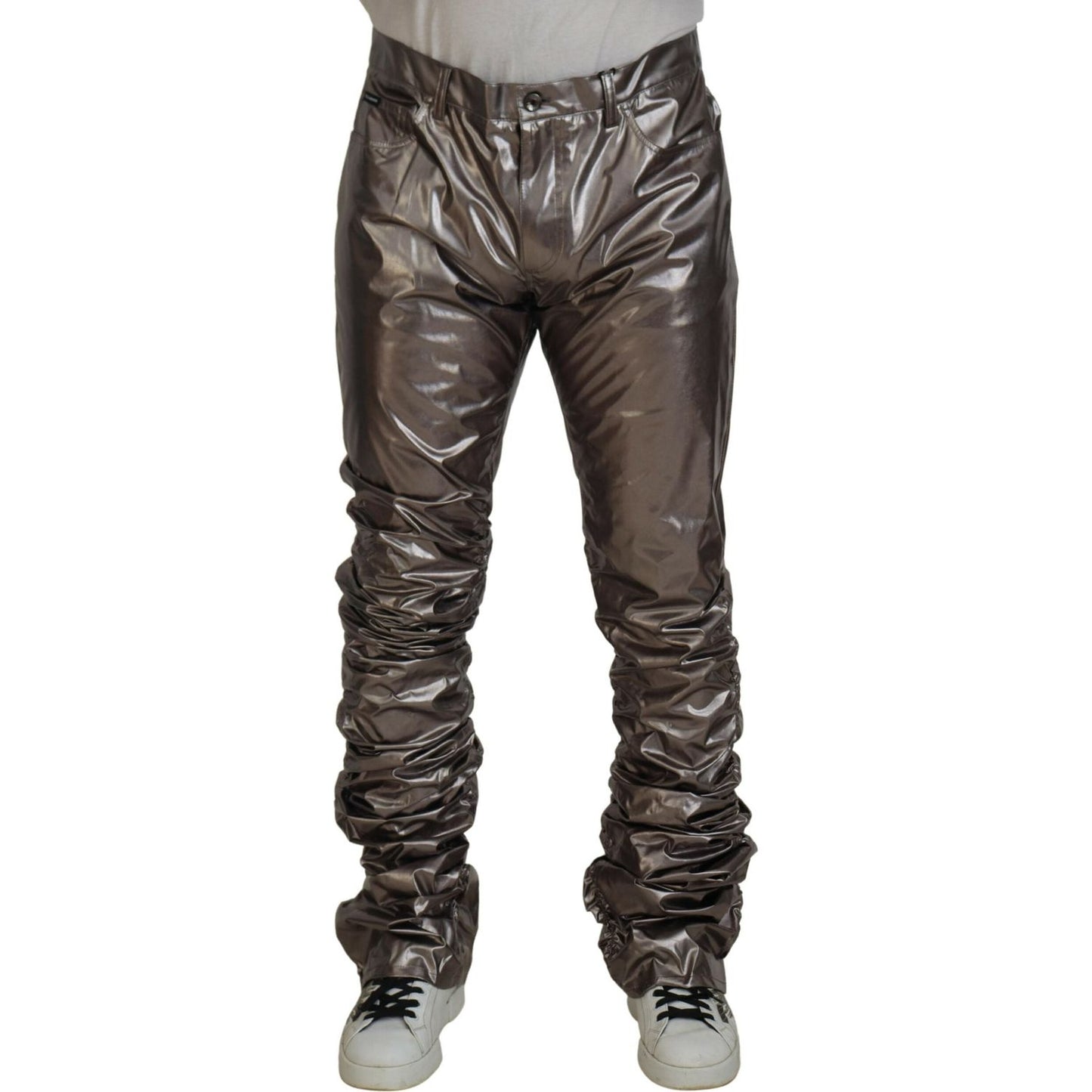 Dolce & Gabbana Silver Metallic Nylon Stretch Pants