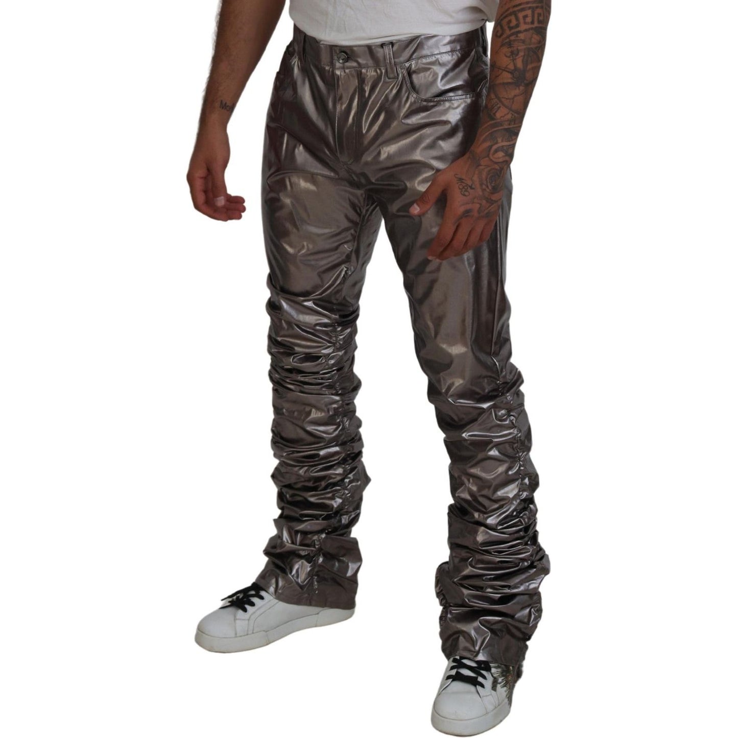 Dolce & Gabbana Silver Metallic Nylon Stretch Pants