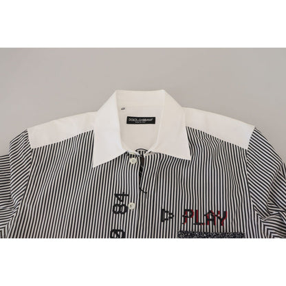 Dolce & Gabbana Gray White Striped Slim Fit Shirt