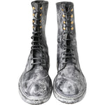Dolce & Gabbana Black Gray Leather Mid Calf Boots Shoes MV5053- 39.5