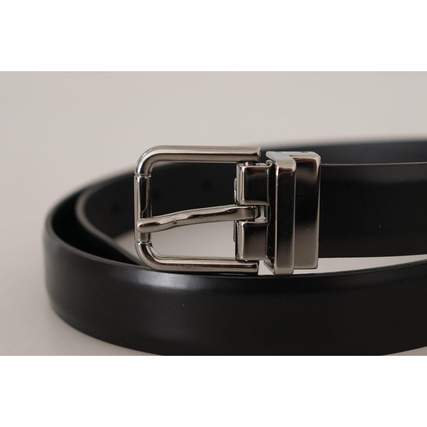 Dolce & Gabbana Black Calf Leather Metal Logo Buckle Belt BEL8572-85