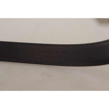 Dolce & Gabbana Black Calf Leather Logo Engraved Metal Buckle Belt