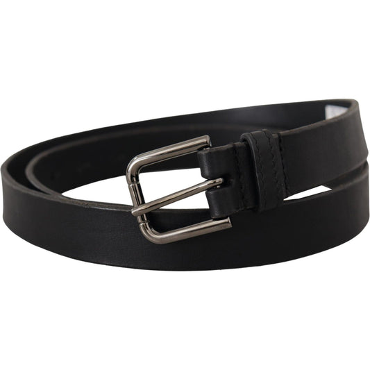 Dolce & Gabbana Black Calf Leather Logo Engraved Metal Buckle Belt BEL8575-90