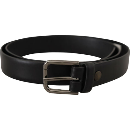 Dolce & Gabbana Black Calf Leather Classic Logo Metal Buckle Belt