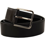Dolce & Gabbana Black Calf Leather Logo Engraved Metal Buckle Belt BEL8587 -85