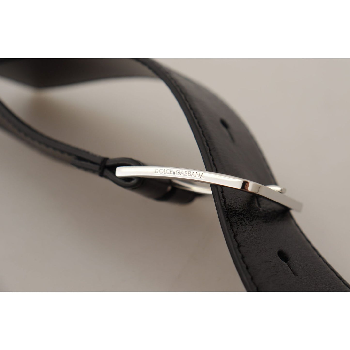 Dolce & Gabbana Black Calf Leather Logo Engraved Metal Buckle Belt BEL8587 -85