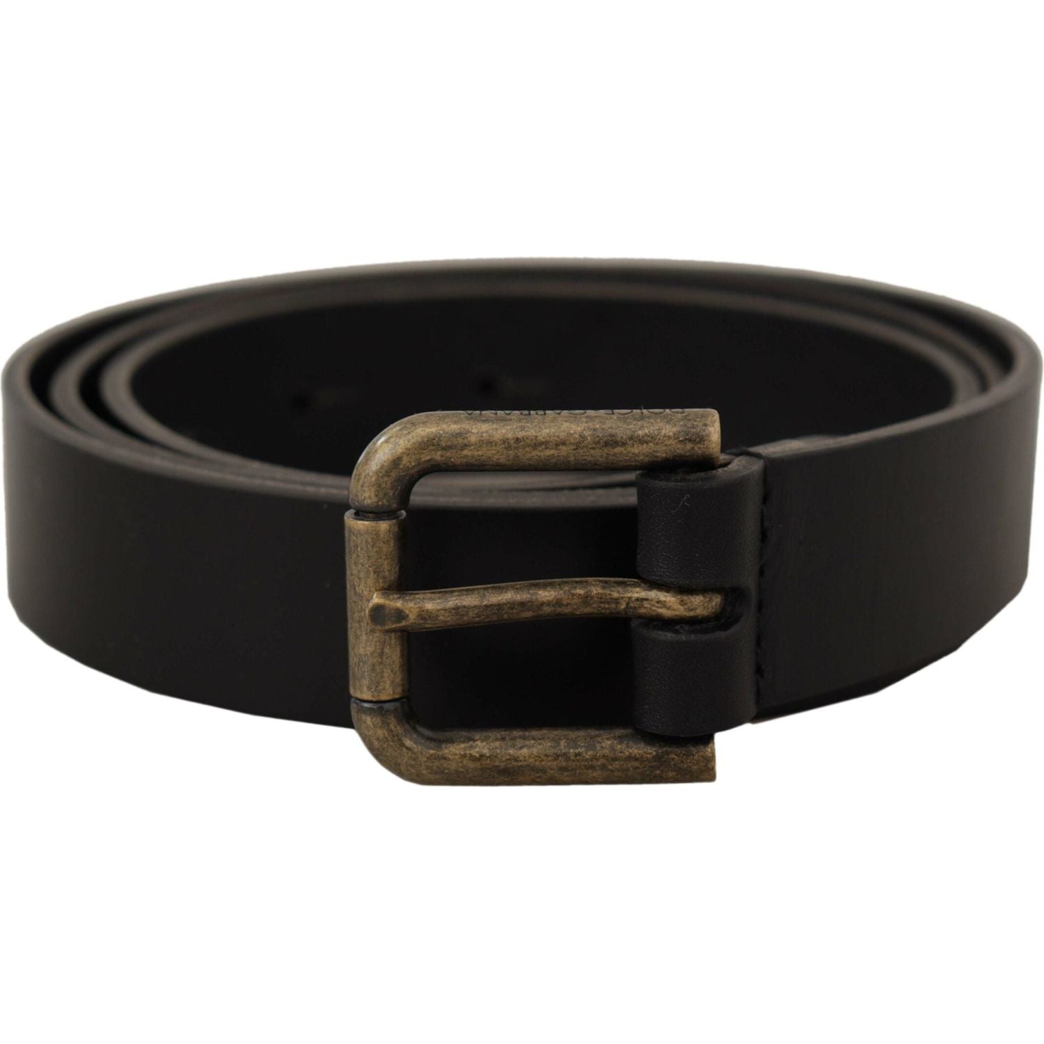 Dolce & Gabbana Black Calf Leather Logo Brass Metal Buckle Belt