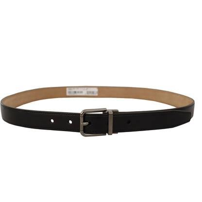 Dolce & Gabbana Black Calf Leather Logo Engraved Metal Buckle Belt