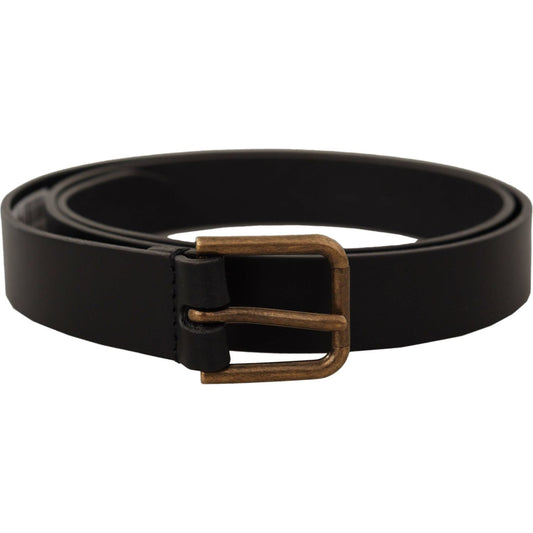 Dolce & Gabbana Black Calf Leather Brass Logo Engraved Buckle Belt BEL8599-90